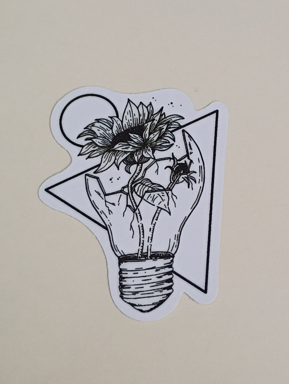 10/$10 Stickers Decal - Sunflower In Broken Lightbulb With Geometric Shapes